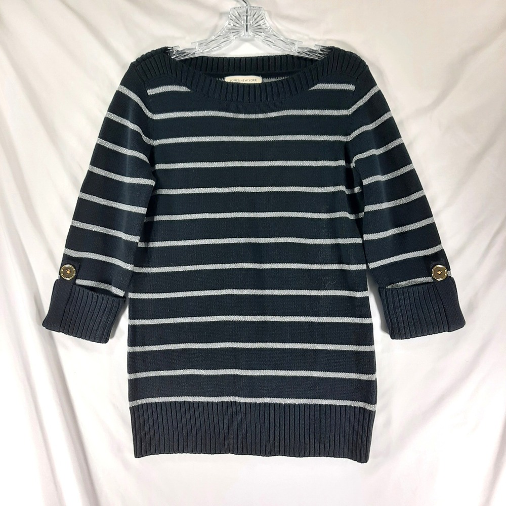 Jones New York Sport Black Silver Striped Boatneck Sweater Metallic Small NWT
